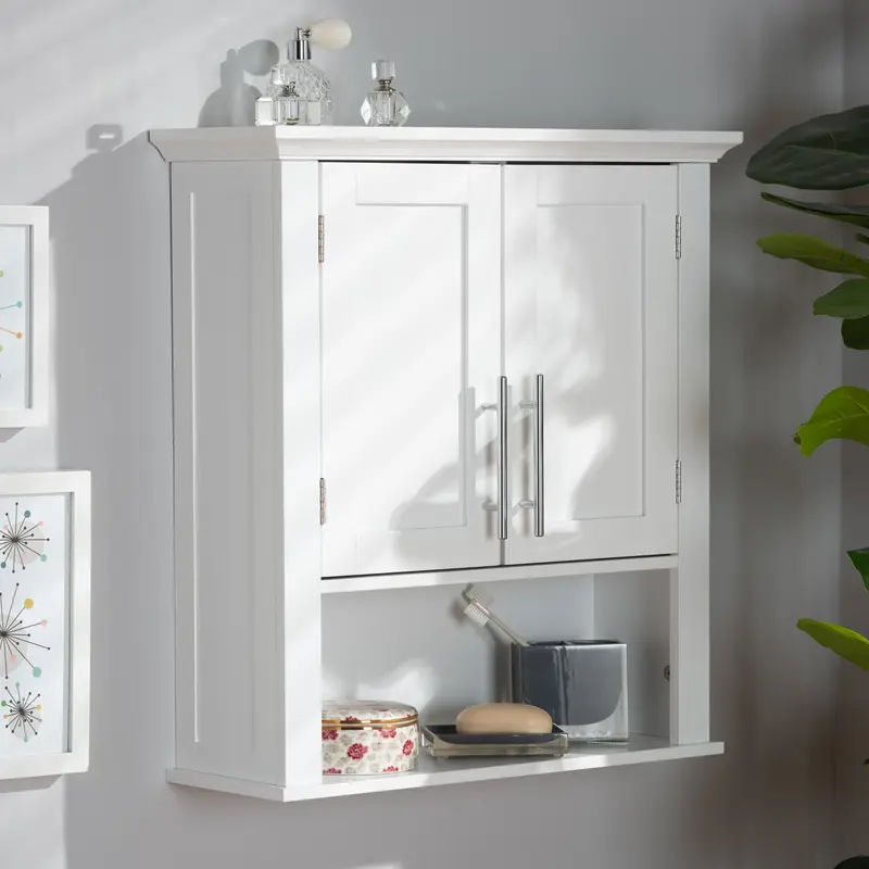 Baxton Studio Turner Modern and Contemporary White Finished Wood 2-Door Bathroom Wall Storage Cabinet