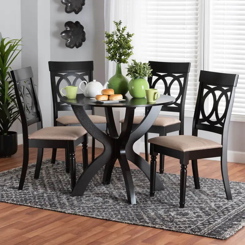 Baxton Studio Velia Modern Sand Fabric and Dark Brown Finished Wood 5-Piece Dining Set