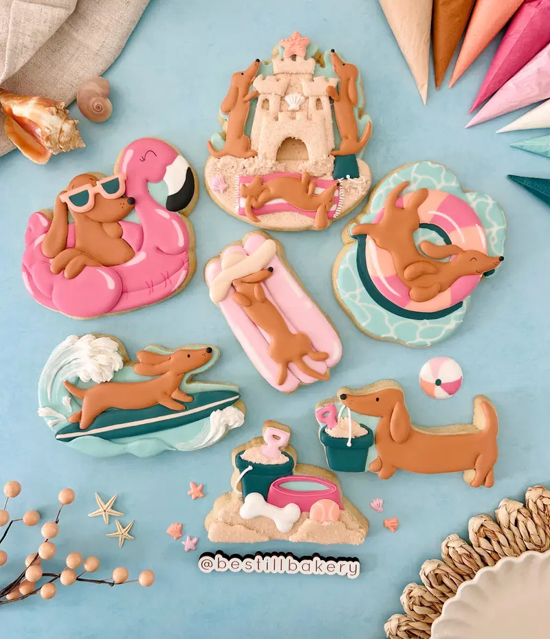 Be Still Bakery Class Cookie Cutters - "It's just Summer Weenie Intermediate Class" - Set of 7  Cookie Cutters - Online Class not Included
