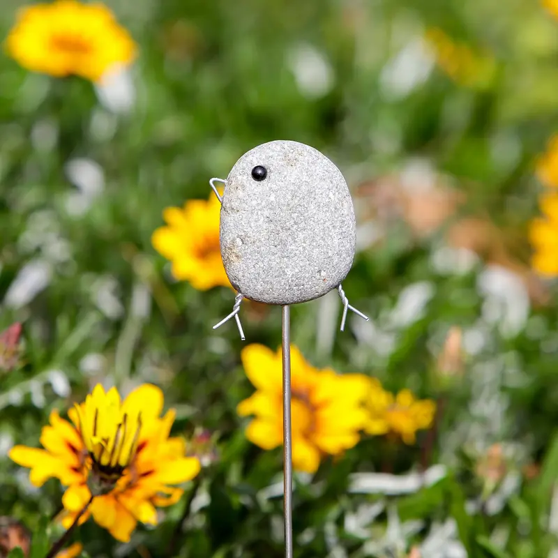 Beach Pebble Bird Pot Stake 14"H Set of 6 By Garden Age Supply