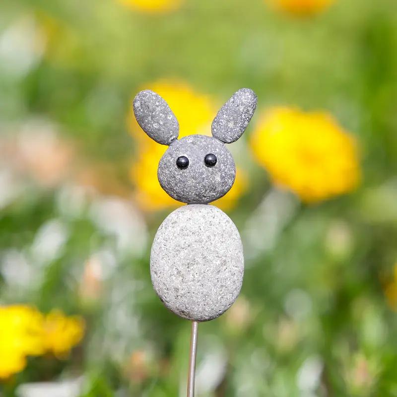 Beach Pebble Rabbit Pot Stake 16"H Set of 6 By Garden Age Supply