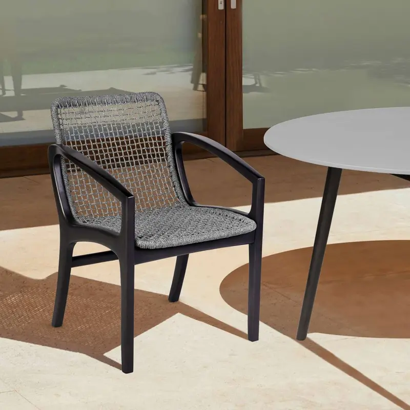 Beckham Outdoor Patio Dining Chair in Dark Eucalyptus Wood and Gray Rope By Armen Living