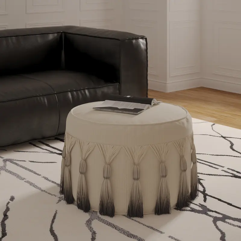 Beige 100% Cotton Ottoman By Homeroots
