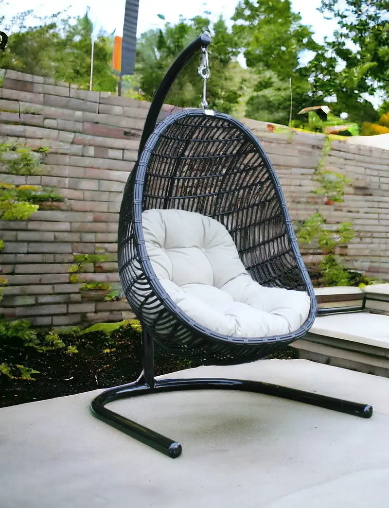 Beige Aluminum Outdoor Swing Chair with Beige Cushion By Homeroots