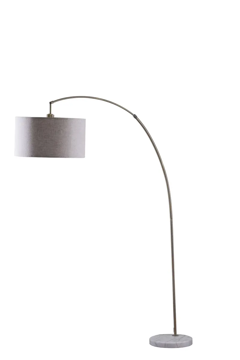 Beige And Antique Gold Arched Floor Lamp With Gray Drum Shade By Homeroots