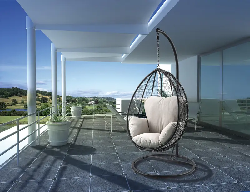 Beige and Black Hanging Pod Wicker Patio Swing Chair By Homeroots