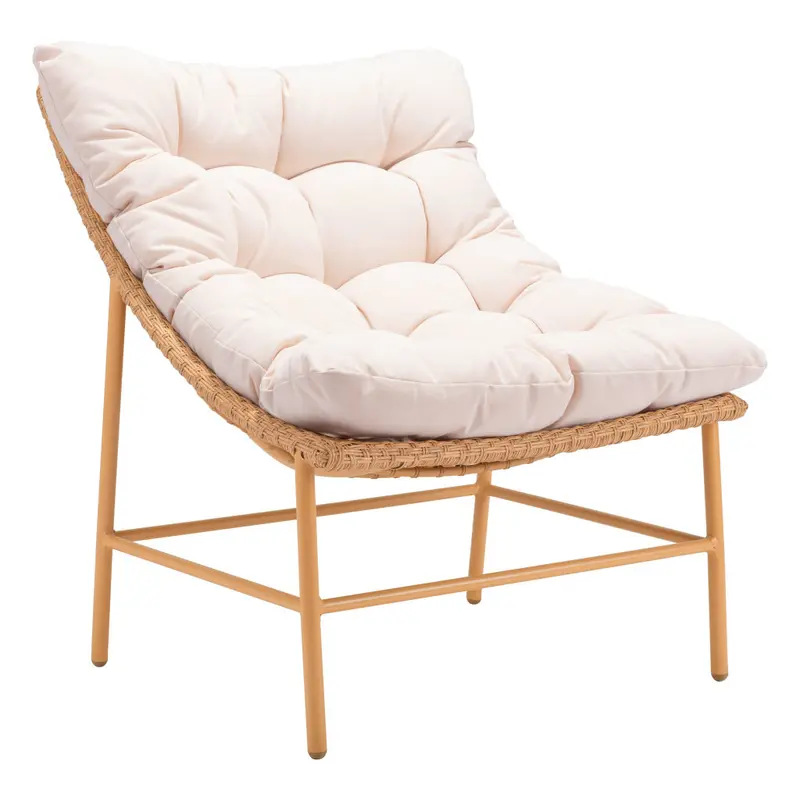 Beige and Brown Aluminum Indoor Outdoor Accent Chair with Beige Cushion By Homeroots