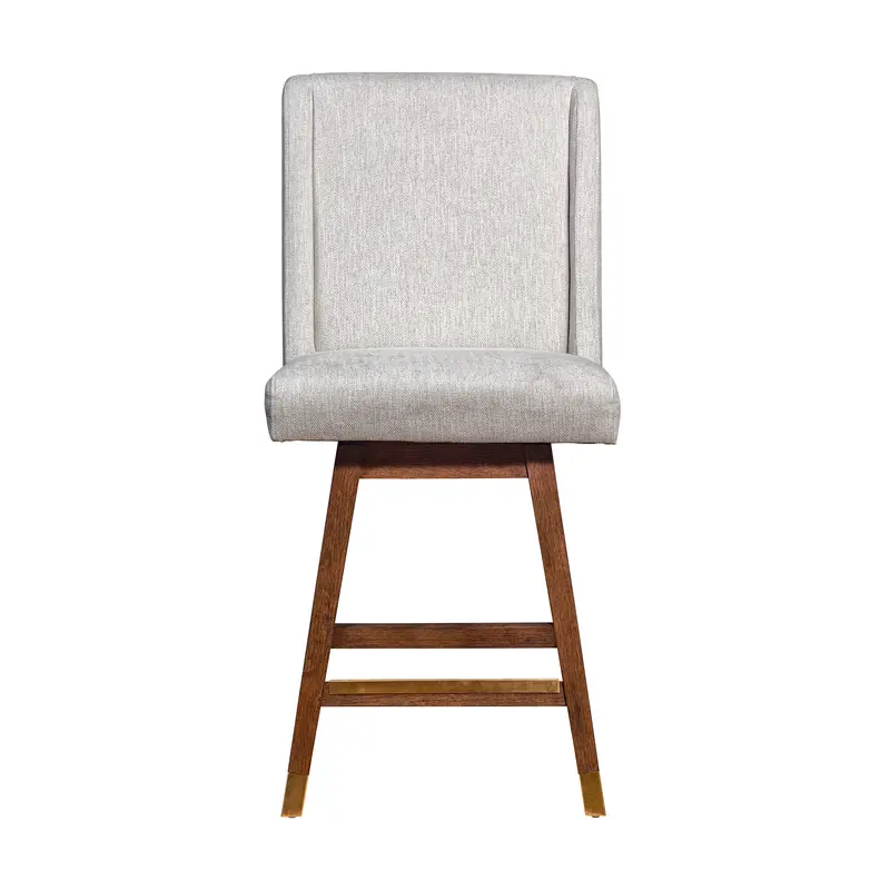 Beige and Brown Fabric and Solid Wood Counter Height Swivel Bar Chair By Homeroots