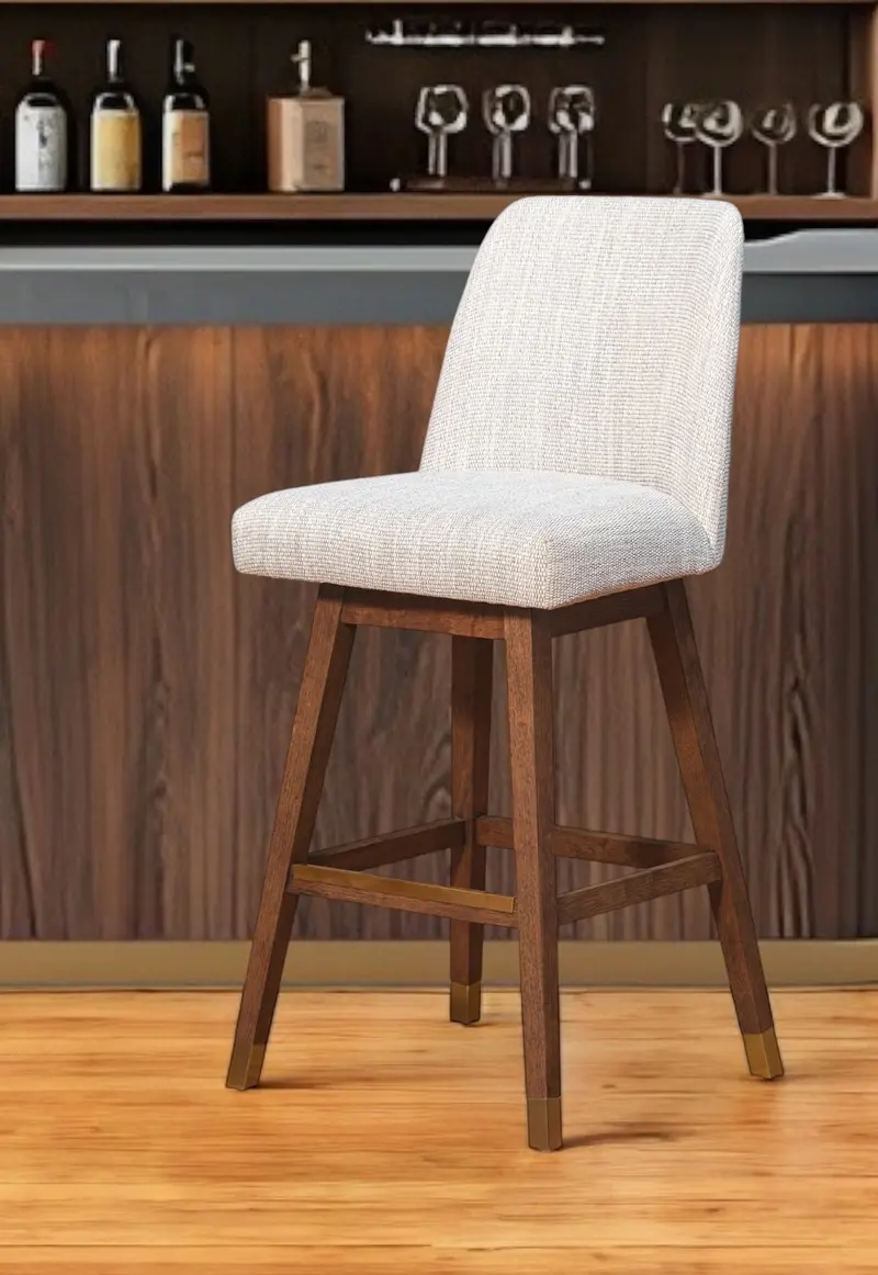 Beige and Brown Solid Wood Bar Height Swivel Bar Chair By Homeroots