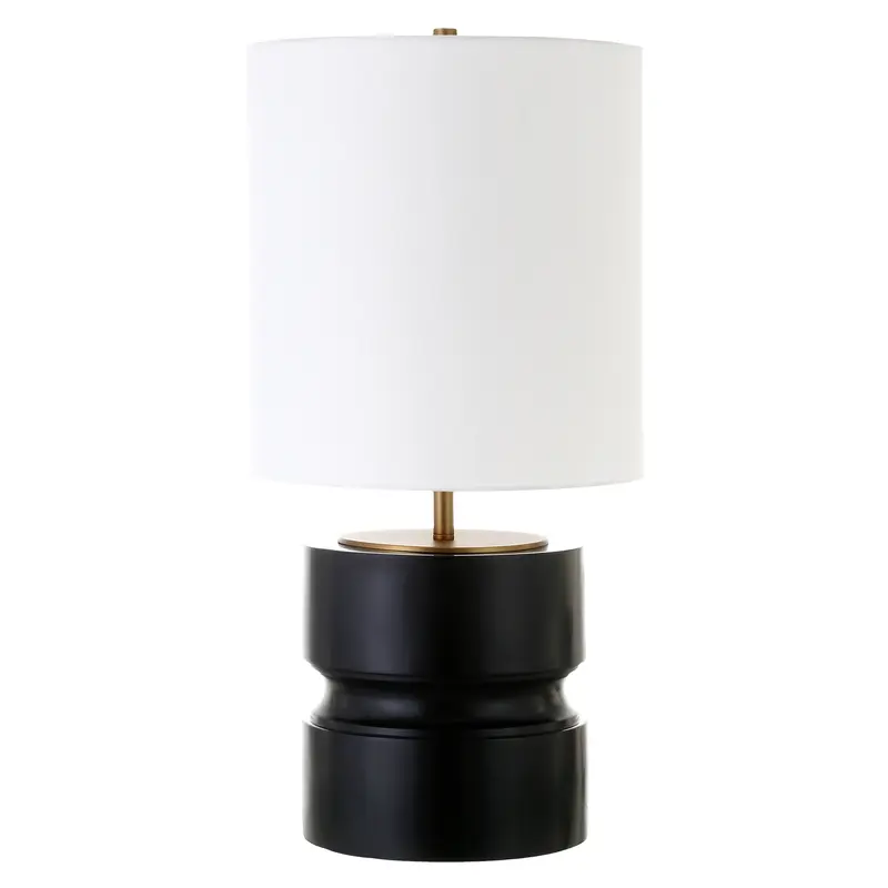 Beige and Gold Metal Geometric Table Lamp With White Drum Shade By Homeroots