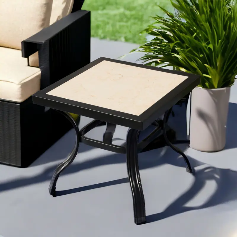 Beige and Ivory Square Ceramic Outdoor Side Table By Homeroots