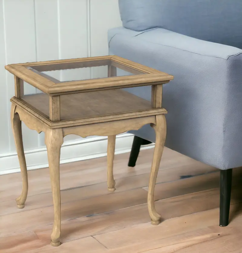 Beige Distressed Glass And Solid Wood End Table By Homeroots