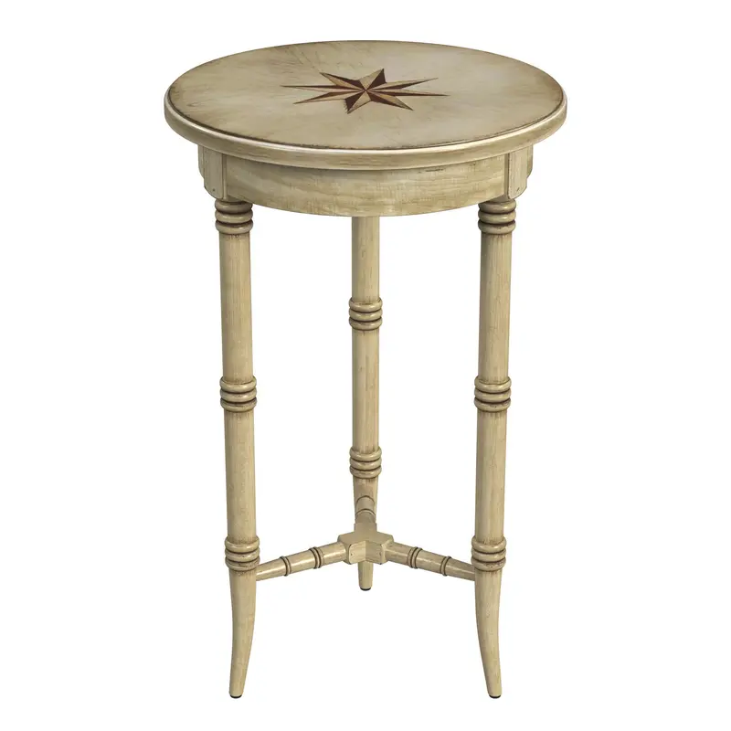 Beige Distressed Wood Round End Table By Homeroots