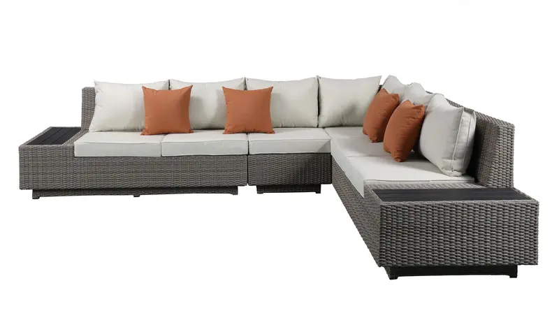 Beige Fabric And Gray Wicker Patio Sectional Sofa Set By Homeroots