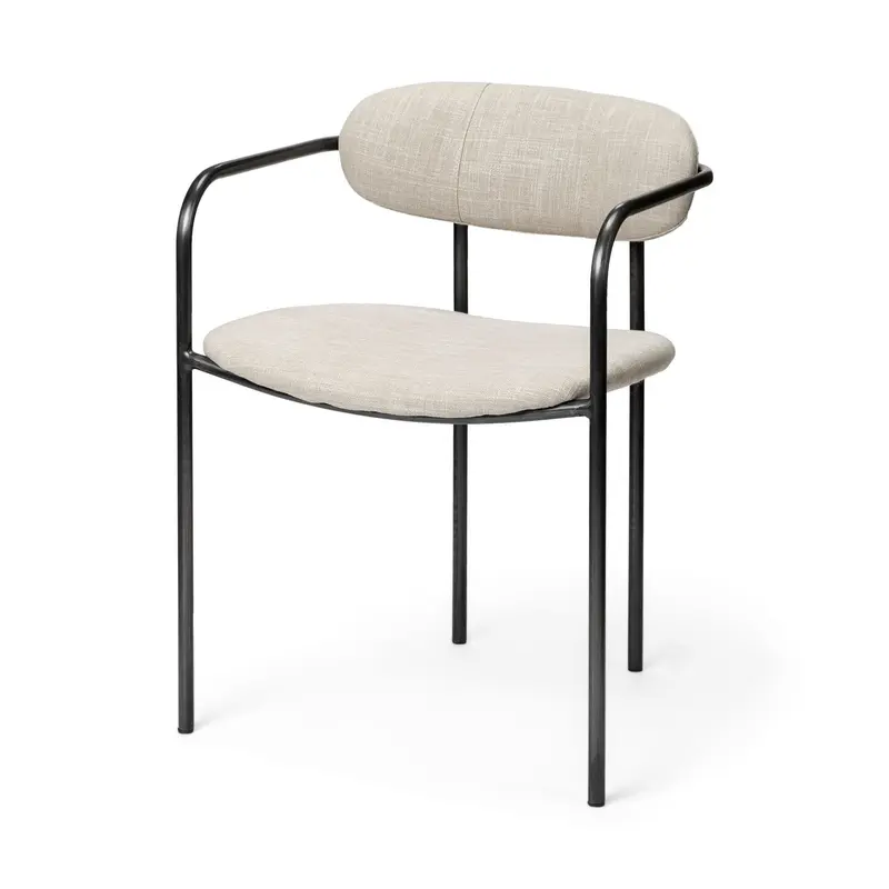 Beige Fabric Seat With Gun Metal Grey Iron Frame Dining Chair By Homeroots