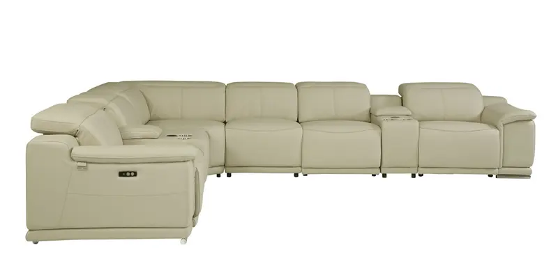 Beige Italian Leather Power Reclining L Shaped Eight Piece Corner Sectional With Console By Homeroots