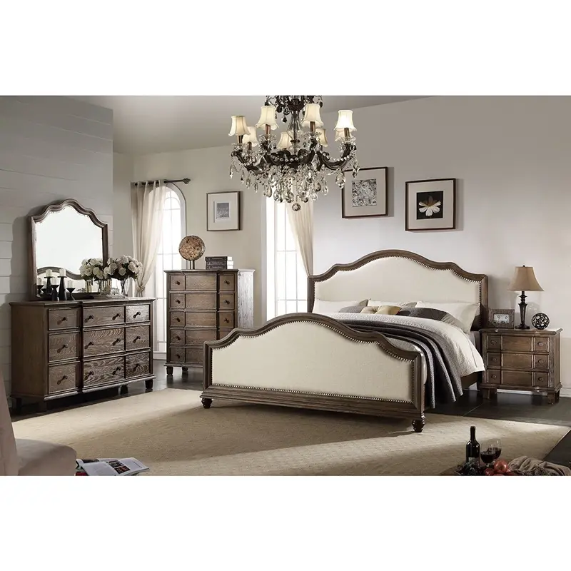 Beige Linen And Weathered Oak California King Bed By Homeroots