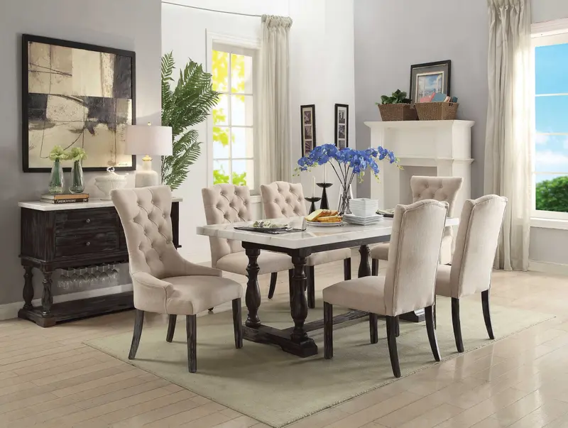 Beige Linen Upholstery And Weathered Espresso Wood Side Chair Set Of 2 By Homeroots
