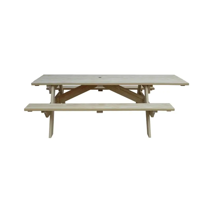 Beige Solid Wood Outdoor Picnic Table Umbrella Hole By Homeroots