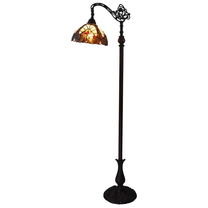 Beige Torchiere Floor Lamp With Brown And White Flowers Glass Dome Shade By Homeroots