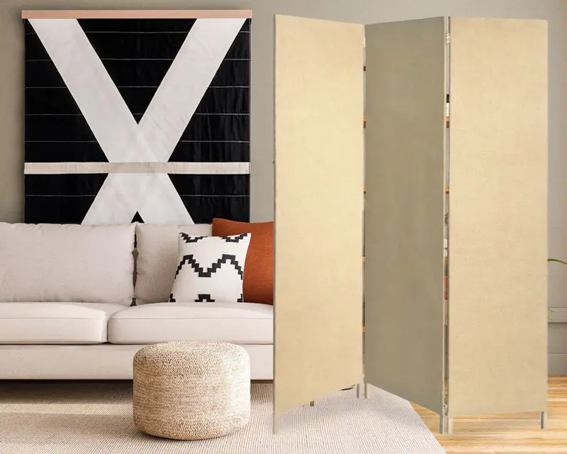 Beige Upholstered 3 Panel Room Divider Screen By Homeroots