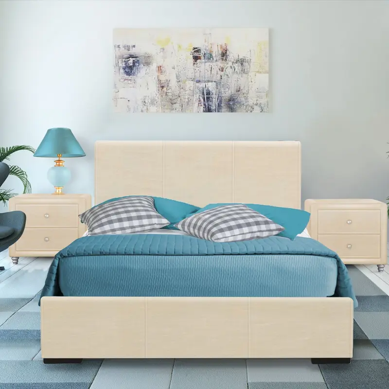 Beige Upholstered Twin Platform Bed By Homeroots