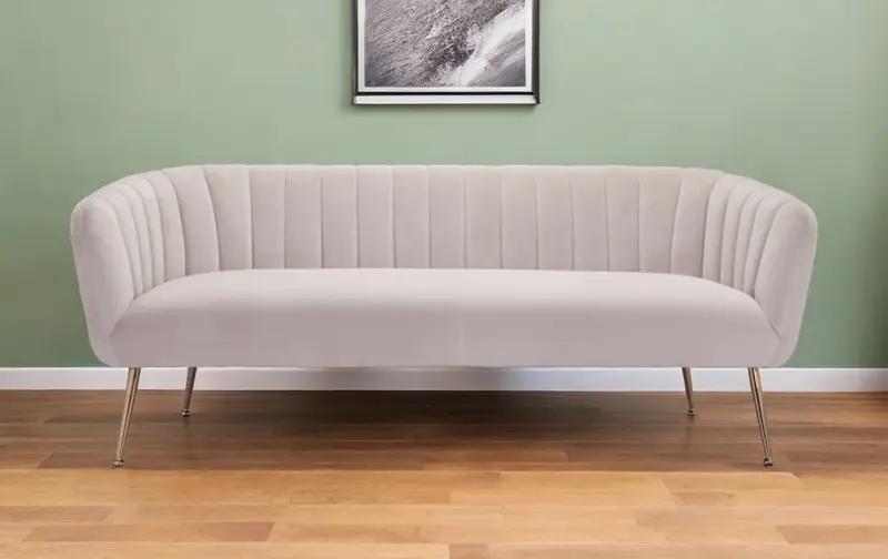 Beige Velvet Sofa With Gold Legs By Homeroots