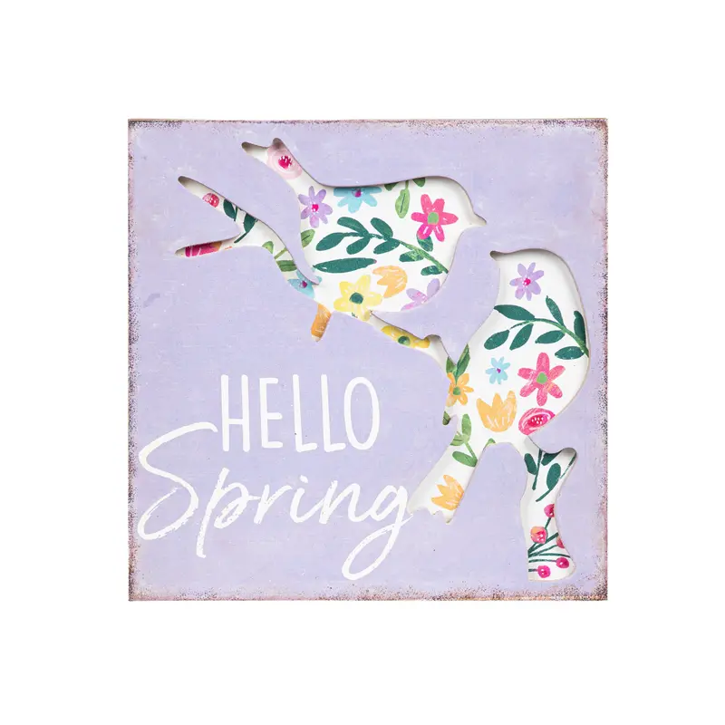 Bird Hello Spring Wood Table Sign, 8"