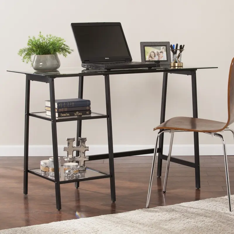 Black A Frame Metal and Glass Writing Desk By Homeroots
