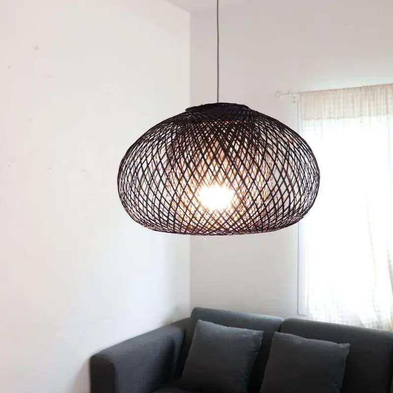 Black A Wa - Black Bamboo Small Pendant Light Shade By Thaihome