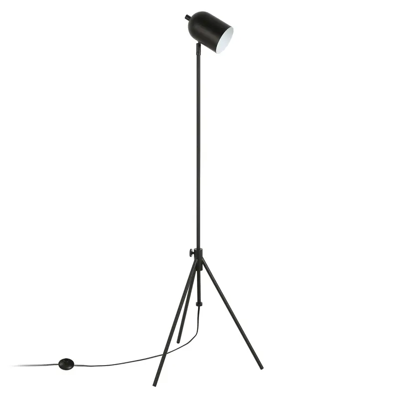 Black Adjustable Tripod Floor Lamp With Black Metal Cylinder Shade By Homeroots