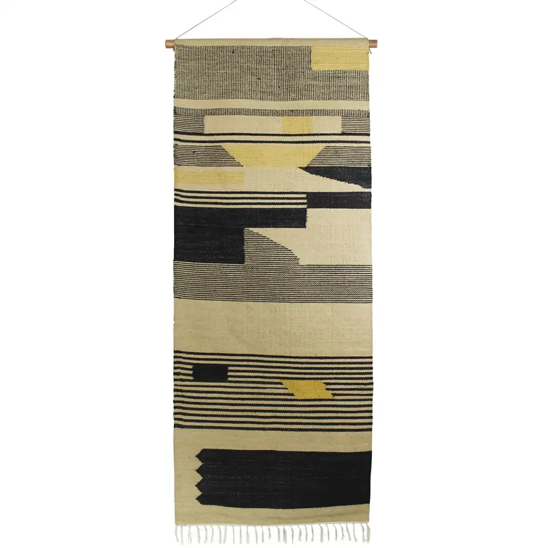 Black and Beige Angular Patterns Wall Hanging By Homeroots