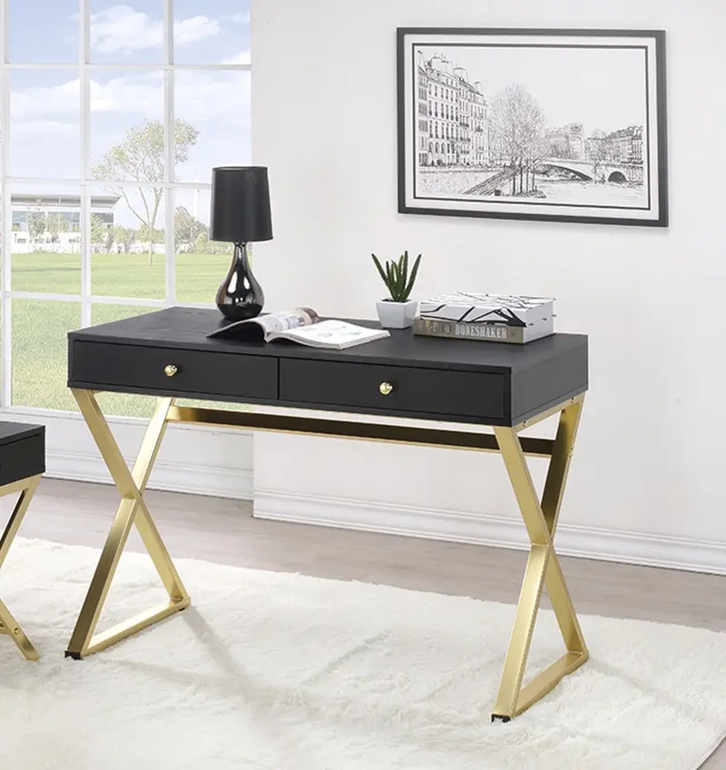Black And Brass Particle Board Desk By Homeroots