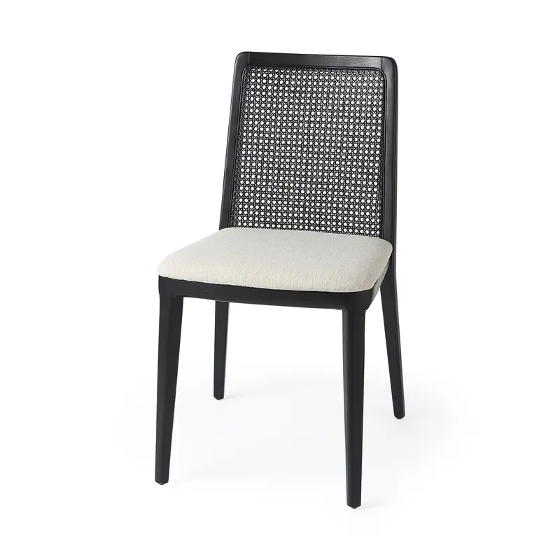 Black And Cream Uholstery And Cane Armless Dining Chair By Homeroots