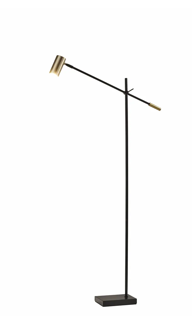 Black And Gold Adjustable LED Task Floor Lamp With Antiqued Brass Metal Cylinder Shade By Homeroots