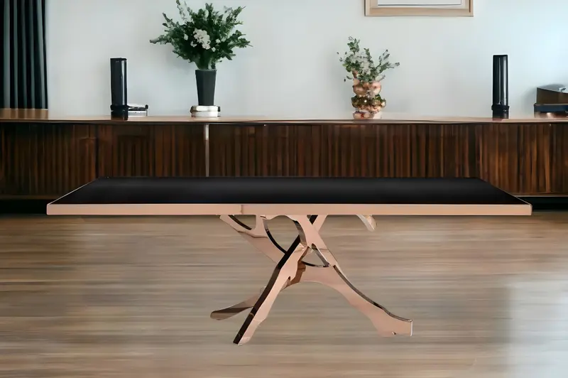 Black And Gold Glass And Stainless Steel Pedestal Base Dining Table By Homeroots