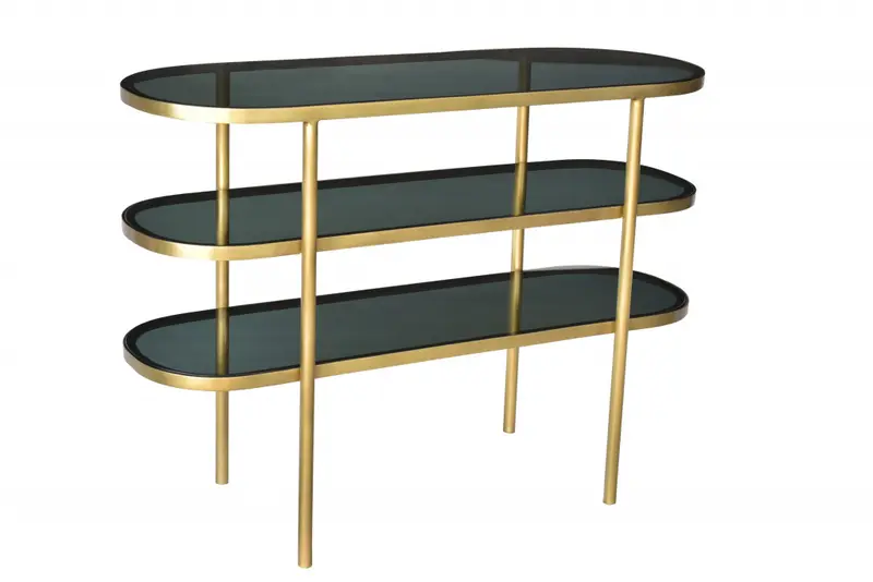 Black and Gold Glass Oval Console Table With Storage By Homeroots