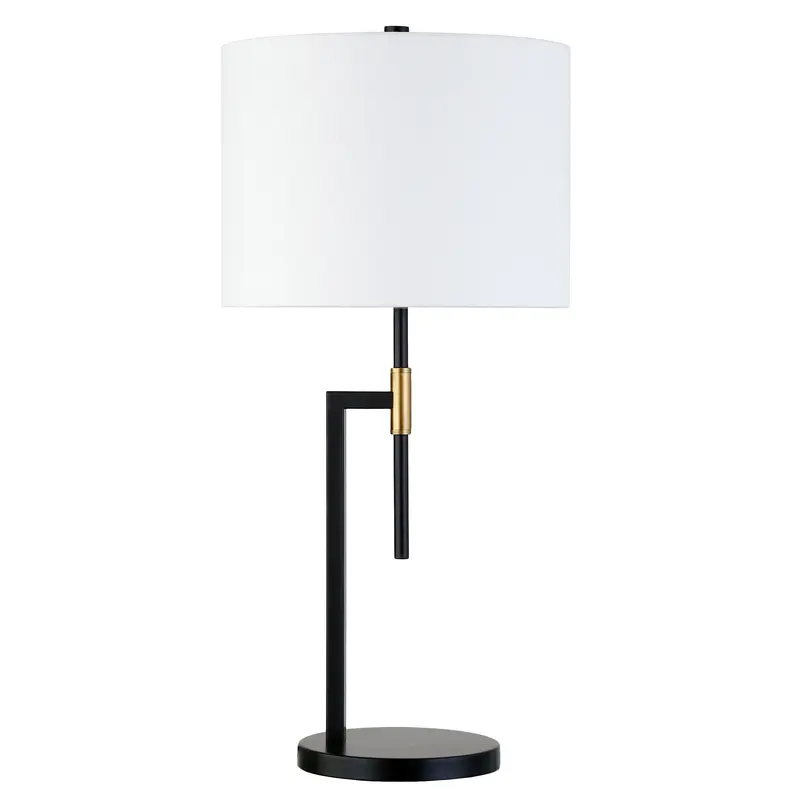 Black and Gold Metal Table Lamp With White Drum Shade By Homeroots