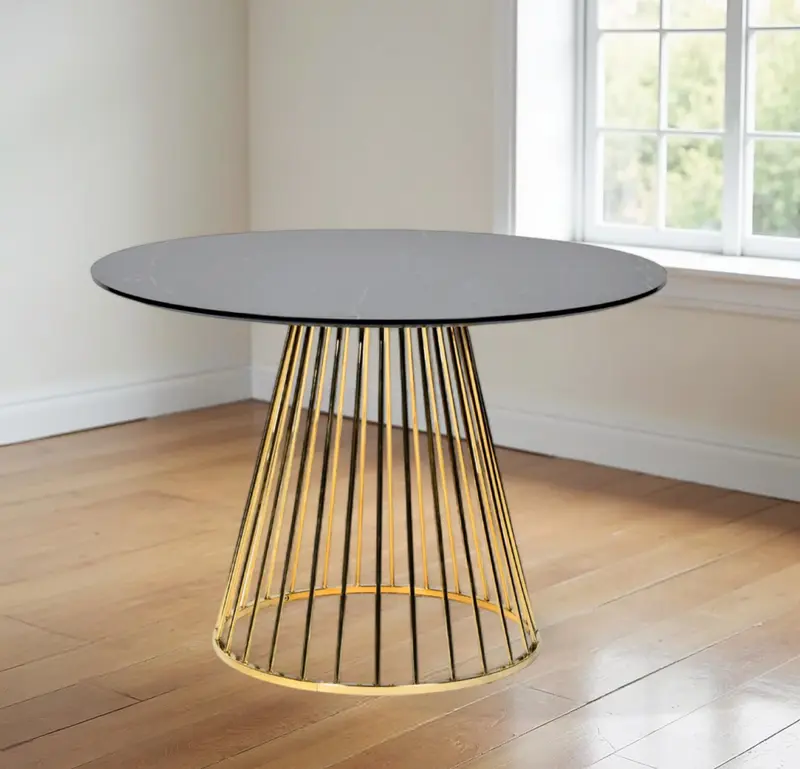 Black And Gold Rounded Stainless Steel Pedestal Base Dining Table By Homeroots