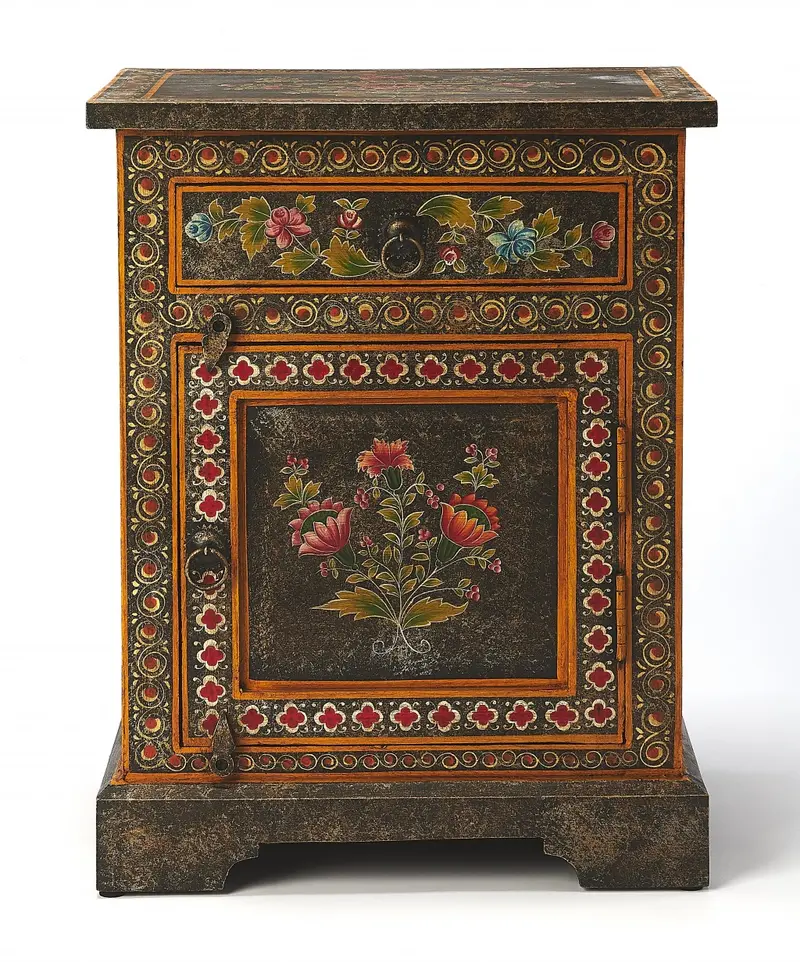 Black And Gold Vintage Hand Painted One Drawer Accent Chest By Homeroots