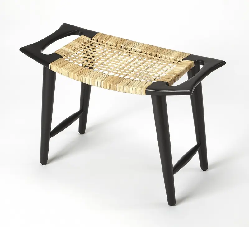 Black and Natural Cane Woven Stool By Homeroots