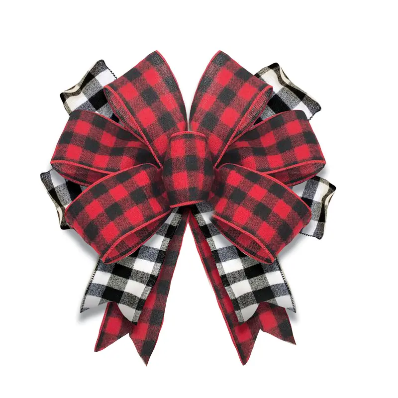 Black and Red Buffalo Check Door Tag Bow,2dtb1789