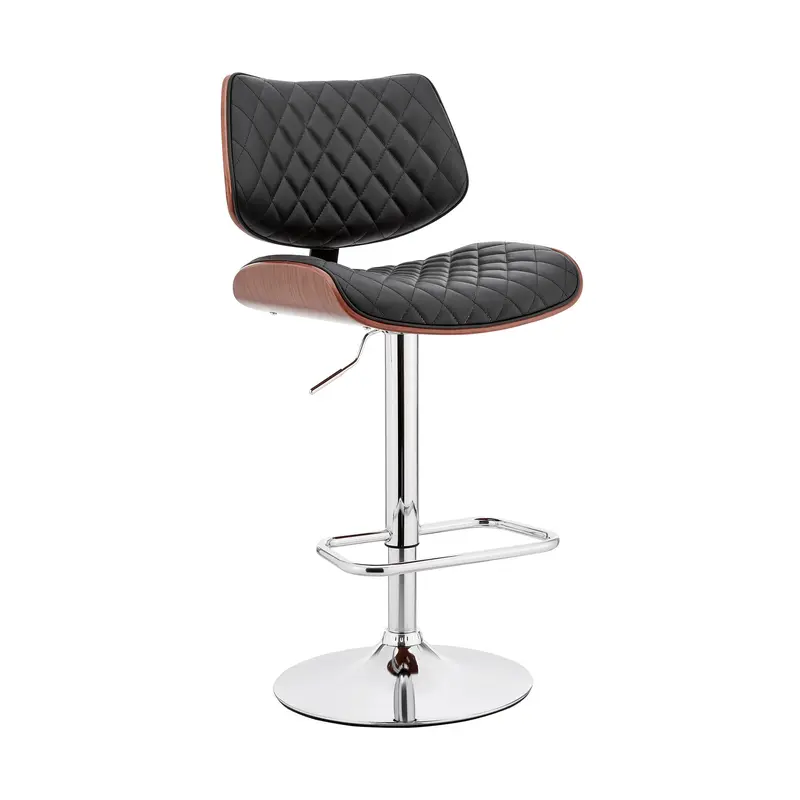 Black And Silver Faux Leather And Iron Swivel Low Back Adjustable Height Bar Chair By Homeroots
