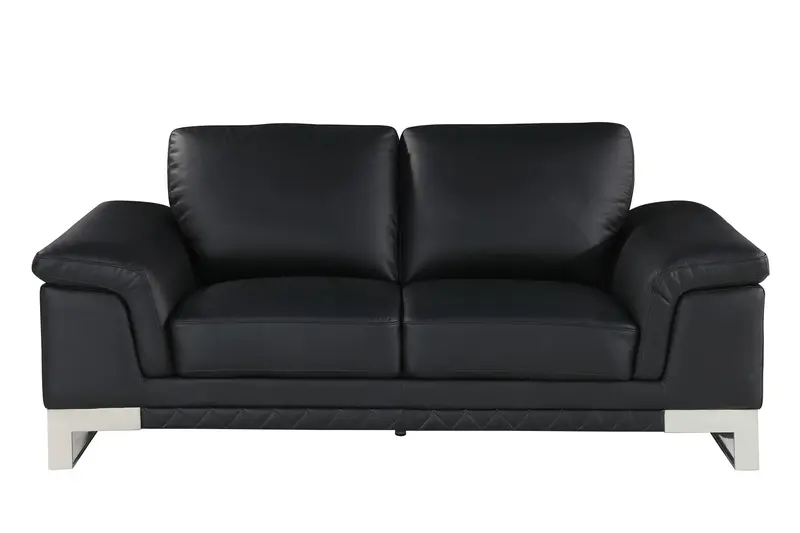 Black And Silver Genuine Leather Love Seat By Homeroots