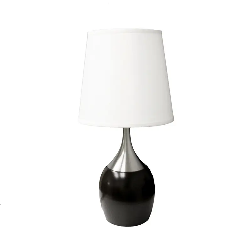 Black and Silver Gourd Table Lamp With White Tapered Drum Shade By Homeroots