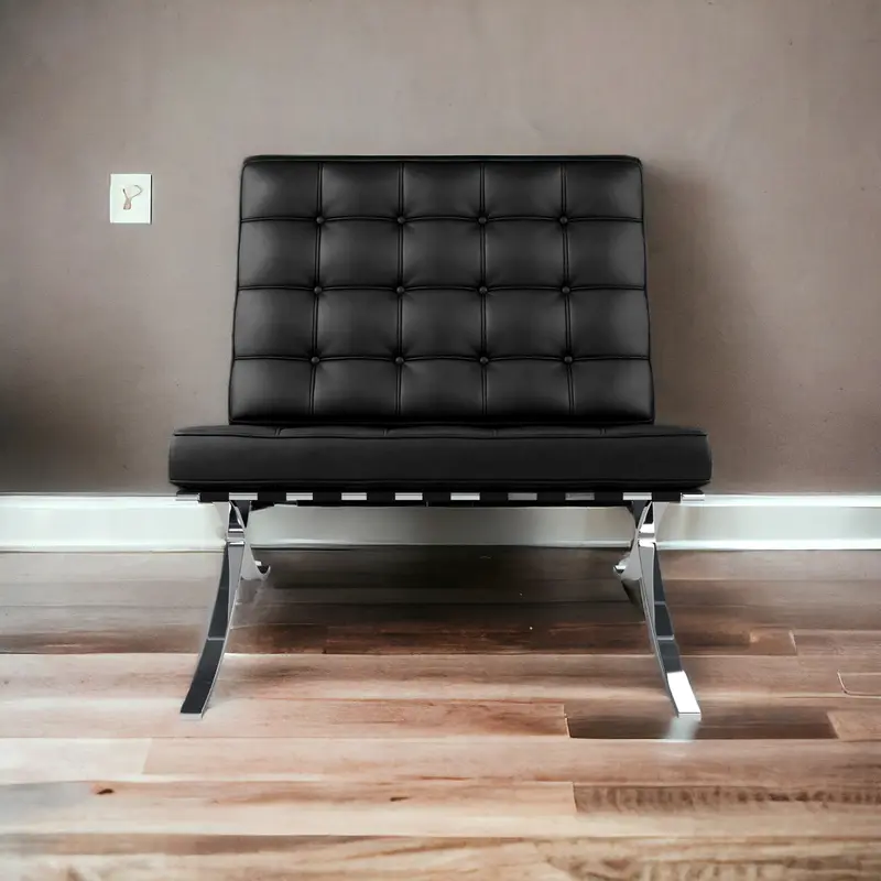 Black and Silver Italian Leather Tufted Lounge Chair By Homeroots