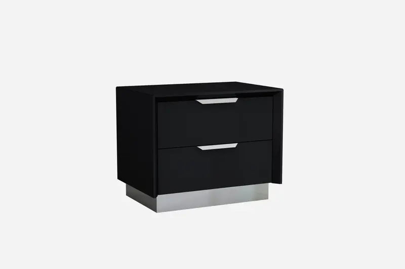 Black And Stainless Steel Two Drawer Nightstand By Homeroots