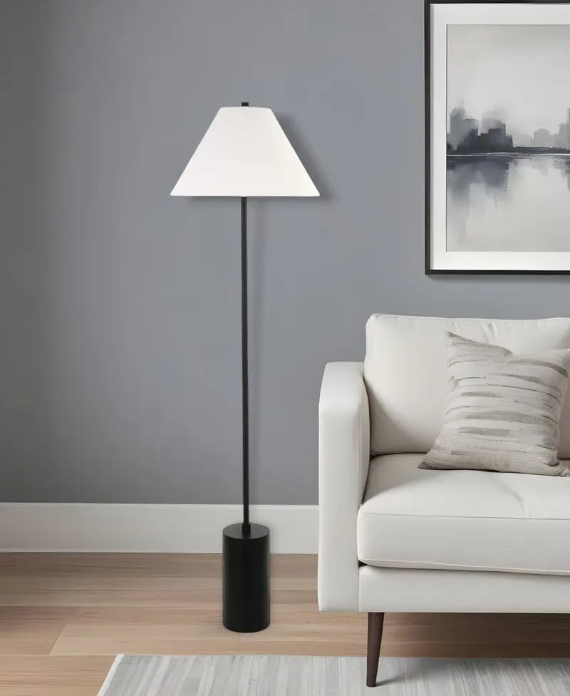 Black And White Floor Lamp With White Fabric Empire Shade By Homeroots