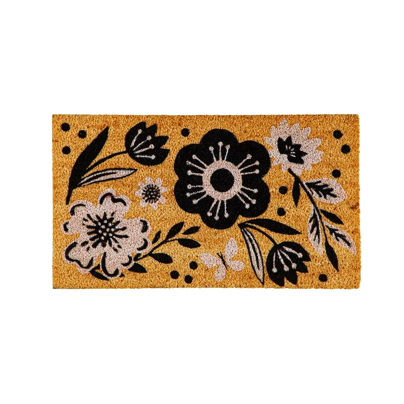 Black and White Florals Coir Mat