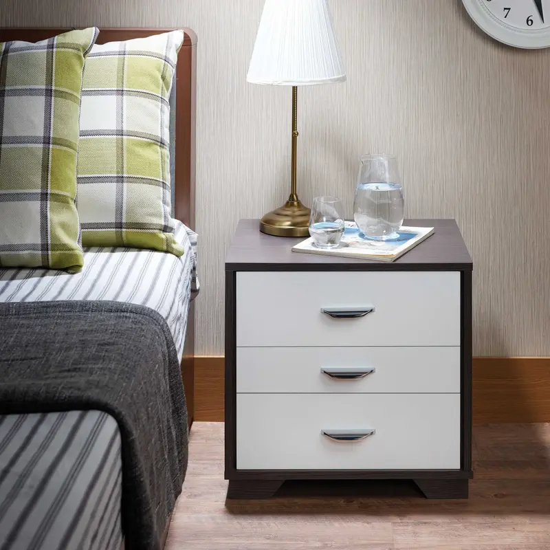 Black And White Metal 3 Drawer Nightstand By Homeroots